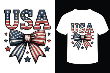 Patriotic usa flag bow design for t shirts and apparel