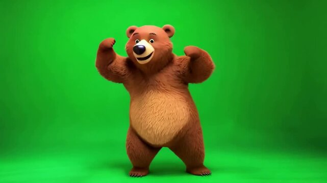 A brown bear standing in front of green screen animated chromakey background backgrounds design layers expression style motion frame creative scene colorful composition illustration