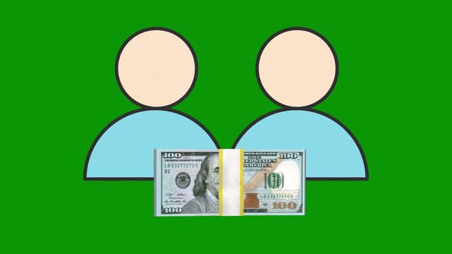  Two people money their hands front them person holding magazine picture video game controller are book standing green screen animated chromakey background colorful
