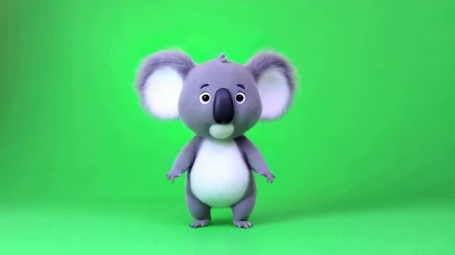 A toy koloa is standing on green screen animated chromakey background design illustration gesture backgrounds depth movement emotion expression scene creative elements figure motion