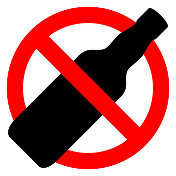 Icono con s&iacute;mbolo de alcohol no, con silueta de botella en se&ntilde;al de prohibido