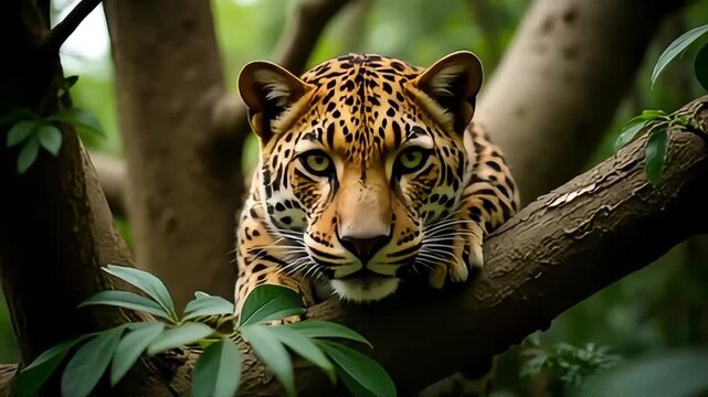 Jaguar resting in tree wildlife animal nature wildcat jungle predator