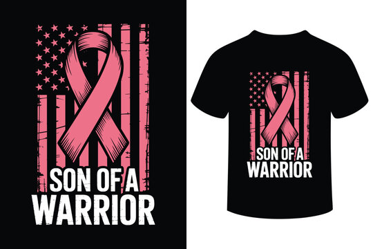 Son of a warrior pink ribbon american flag breast cancer awareness t shirt design