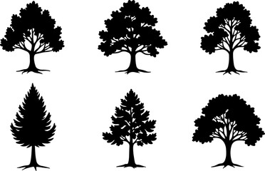 Fototapeta premium Majestic Tree Silhouette Collection – 7 Elegant Nature Designs vector bundle