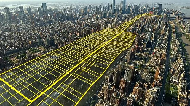 Manhattan Island Aerial View: Grid System & Urban Planning