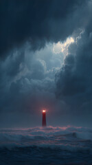Guiding Light: A Beacon Shines Over a Stormy Sea in a Symbolic Display of Hope and Navigation During Nature's Fierce Tempest