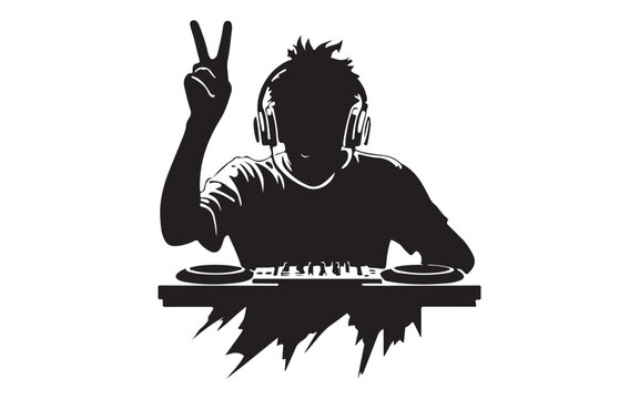 Hooded DJ Silhouette Vector  Mysterious Music Mixer Turntable Art