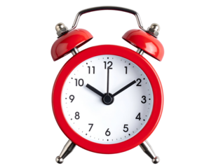 Red alarm clock isolated on transparent background