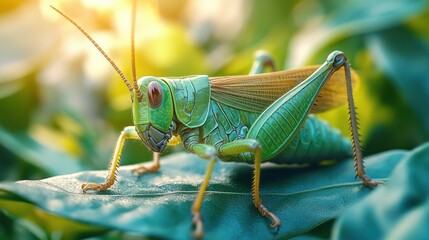 Close-up of vibrant green grasshopper on leaf (1)