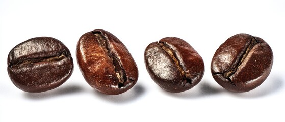 Obraz premium The four roasted coffee beans showcasing rich textures and deep colors.