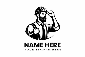 Stylish Bearded Construction Worker Logo Design 1.