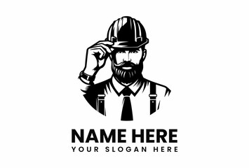 Stylish Bearded Construction Worker Logo Design.