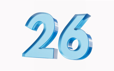 3d Glossy Blue number 26 Twenty six isolated on white background. 3d illustration