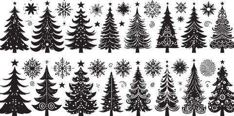 Fototapeta premium Isolated vector set of green pine and fir trees for Christmas winter holiday forest landscape decoration