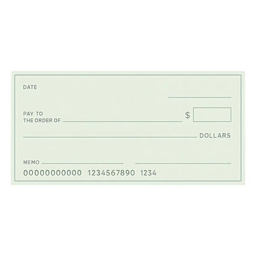 pastel green minimalistic blank cheque on wooden surface, isolated transparent image