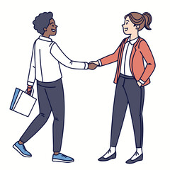 Two businesswomen shaking hands isolated on white background