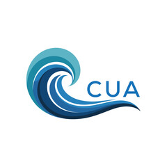 CUA Abstract Wave Logo with Blue Gradient and Modern Typography, CUA Later Logo, Creative Ocean Wave Logo Design with CUA Text. 
