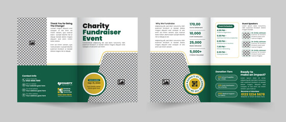 Professional bifold brochure template for charity fundraiser events, featuring clean layout, editable design, and ideal for NGO or nonprofit promotions.