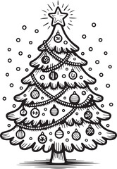Christmas Tree Doodle Icon – Festive Holiday Pine with Decorations in Hand-Drawn Outline Style