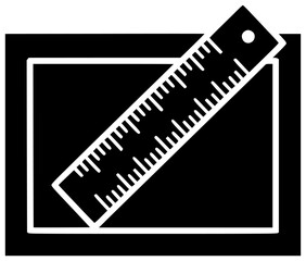 Fototapeta premium Ruler on a desk with pencil in a hand on a table and book in a classroom with marker on paper in a toolbox and on a drawing board
