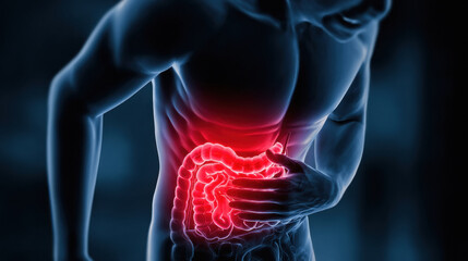 young man suffering from stomach pain