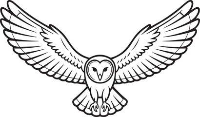 Obraz premium owl in flight vector illustration detailed monochrome wings spread wildlife animal graphic for logos posters prints