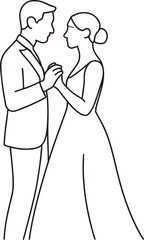A simple vector illustration of a cartoon wedding couple, a bride and groom, in silhouette