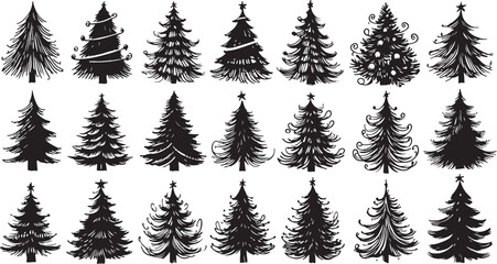 Obraz premium Isolated vector set of green pine and fir trees for Christmas winter holiday forest landscape decoration