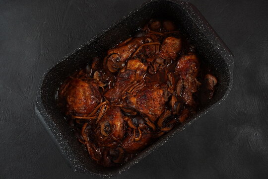 Deep fried chicken with mushrooms ,onions and  date syrup.
