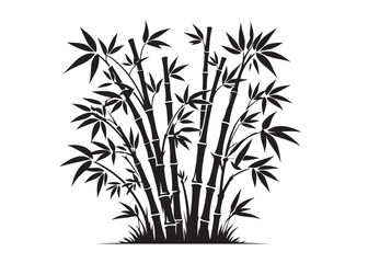 bamboo with leaves logo silhouette vector, bamboo tree illustration design vector, silhouette of bamboo plants, bamboo stems with leaves logo vector silhouette on white background