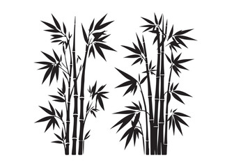 bamboo with leaves logo silhouette vector, bamboo tree illustration design vector, silhouette of bamboo plants, bamboo stems with leaves logo vector silhouette on white background