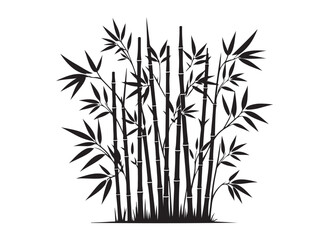 bamboo with leaves logo silhouette vector, bamboo tree illustration design vector, silhouette of bamboo plants, bamboo stems with leaves logo vector silhouette on white background