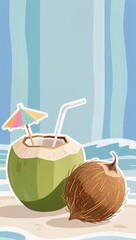coconut cocktail on a tropical beach