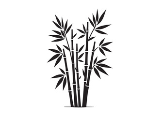 bamboo with leaves logo silhouette vector, bamboo tree illustration design vector, silhouette of bamboo plants, bamboo stems with leaves logo vector silhouette on white background