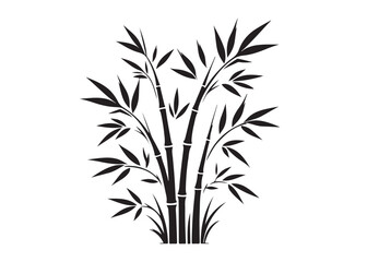 Obraz premium bamboo with leaves logo silhouette vector, bamboo tree illustration design vector, silhouette of bamboo plants, bamboo stems with leaves logo vector silhouette on white background