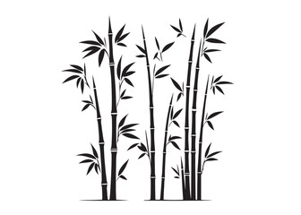 bamboo with leaves logo silhouette vector, bamboo tree illustration design vector, silhouette of bamboo plants, bamboo stems with leaves logo vector silhouette on white background