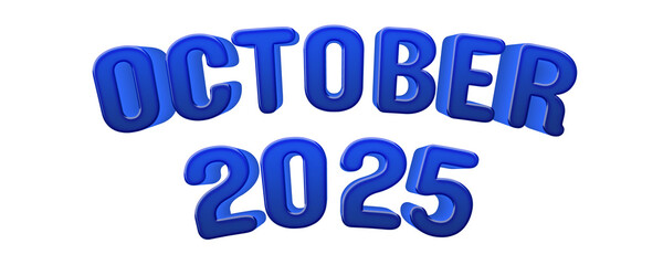 Neon blue October 2025  Month and Year 3D Text