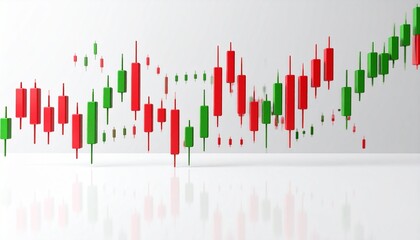 Candlestick chart showing financial market trends with red and green candles, representing price movement over time on a dark grid background.