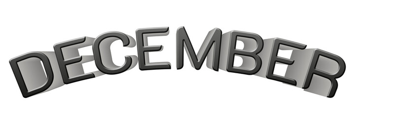 3D December Letters Gradient Black and Gray