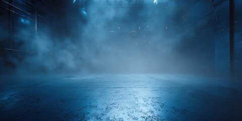 Fototapeta premium Industrial Interior Space with Concrete Floor and Fog Perfect for Product Placement or Backgrounds Blue Tones