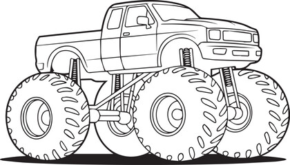 detailed monster truck line drawing coloring page outline vector extreme offroad car big wheels graphic © AIcon Star