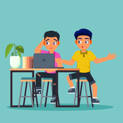 Collaboration and Idea: Two young colleagues, engrossed in a project, share a moment of inspiration and teamwork at their modern workstation.