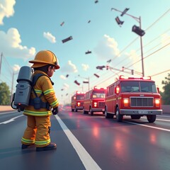 Firefighter and Firetrucks
