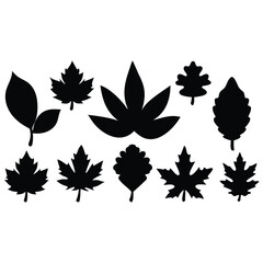 set of autumn leaves silhouette vector