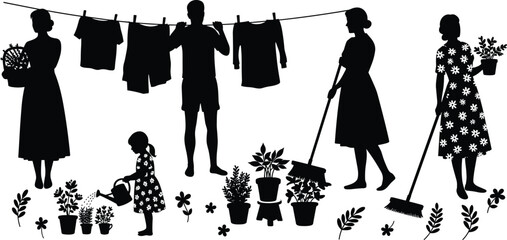 Obraz premium Black silhouette of electric utility pole with multiple power lines, high voltage transmission, vector illustration, urban energy infrastructure, white background design