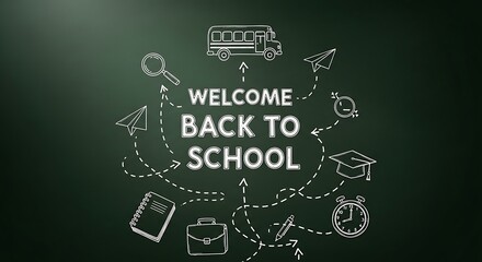 White chalk drawings of schoolrelated items on a green chalkboard
