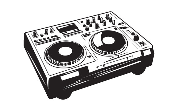 DJ Mixer Deck Silhouette Vector  Turntable Console Music Equipment Art - Powered by Adobe