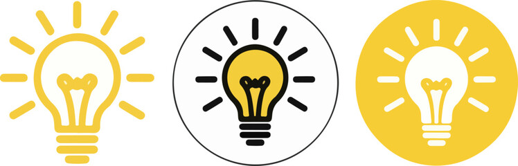 Light bulb icon set. Lamp concept. Light bulb, isolated in modern outline, flat, and colored design. Vector illustration.