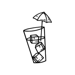 minimalist cocktail drink with ice and umbrella