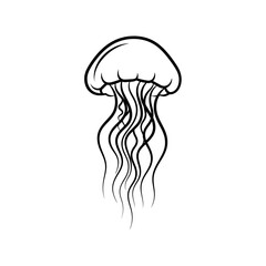 Elegant Jellyfish Illustration with Flowing Tentacles in Black and White